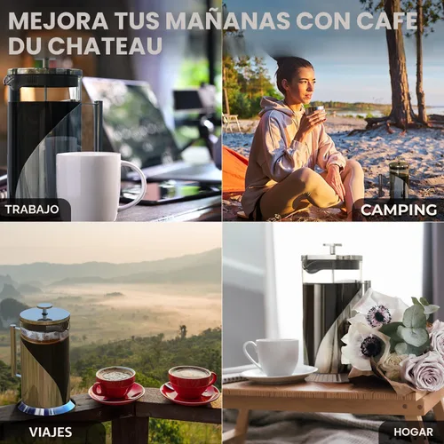Miniatura 9 de Cafe Du Chateau Cafetera de prensa francesa de acero inoxidable de 34 onzas, prensa de café aislada fácil de usar con filtración de 4 niveles, A.