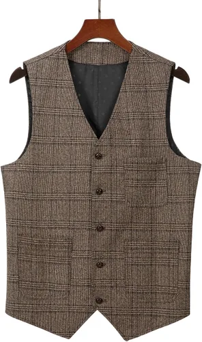Miniatura 3 de Chaleco de traje vintage para hombre, chaleco de tweed a cuadros, chaleco de ajuste regular para padrinos de boda