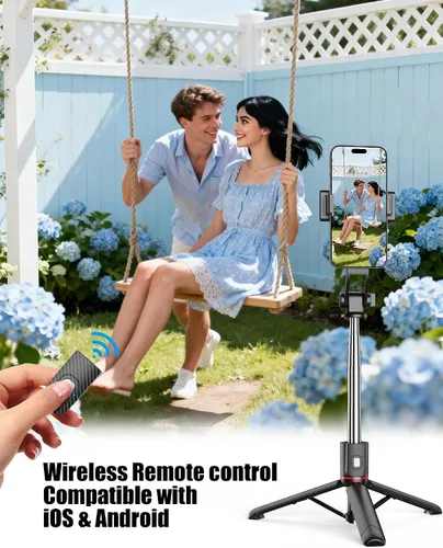 Miniatura 5 de Palo de Selfie de 40" con Luz y Control Remoto Inalámbrico, Soporte de Trípode Portátil para Teléfono para iPhone y Android, Palo de Selfie Ligero