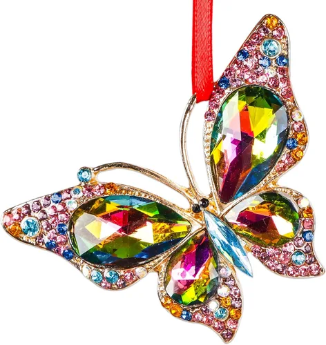 Miniatura 9 de WaaHome Adornos de Navidad de mariposa rosa 2025 – Hermoso adorno de recuerdo de mariposa monarca de metal para decoración de árbol de Navidad
