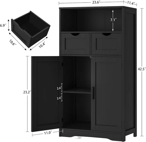 Miniatura 3 de Iwell Armario de almacenamiento con puertas y estantes, armario de despensa de cocina, gabinetes de baño para sala de estar, cocina, lavandería