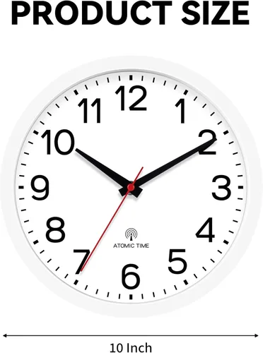 Miniatura 4 de AKCISOT Reloj de Pared Atómico de 10 Pulgadas Relojes Analógicos para Cocina Interior - Reloj Silencioso Operado con Batería para Dormitorio Oficina