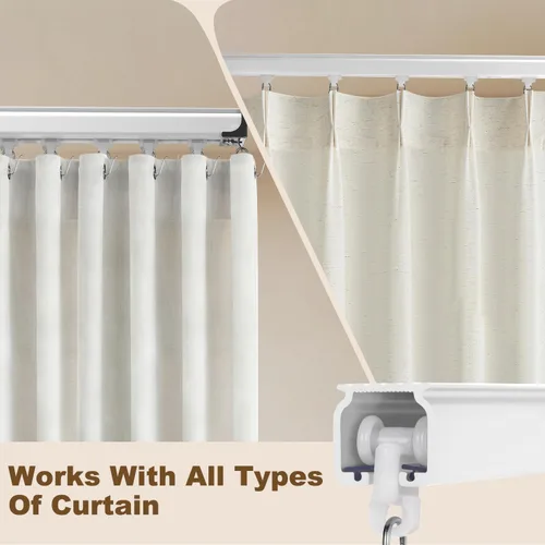 Miniatura 7 de Riel de cortina de techo resistente de aluminio, sistema de riel divisor de habitación con rodillos silenciosos, longitud ajustable de 1.3 pies a