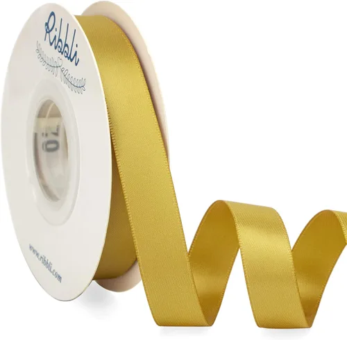 Miniatura 164 de Ribbli - Cinta de satén de doble cara dorada, 1 pulgada x 25 yardas, uso para ramo de lazos, envoltura de regalos, decoración de boda Dorado