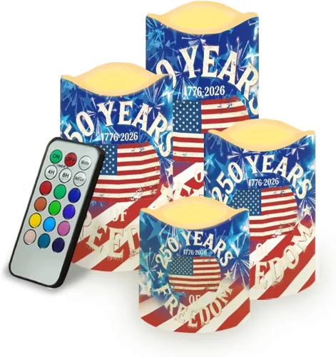 Miniatura 29 de Jeiento American Flag Flameless Candles 4 Pack 4th of July Home Decoration Flower American Flag LED Candles Battery Operated with Timer Remote