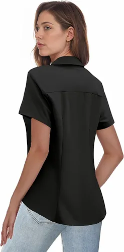 Miniatura 2 de Zeagoo Camisas de vestir de manga corta con botones para mujer, blusas básicas de trabajo con cuello de negocios