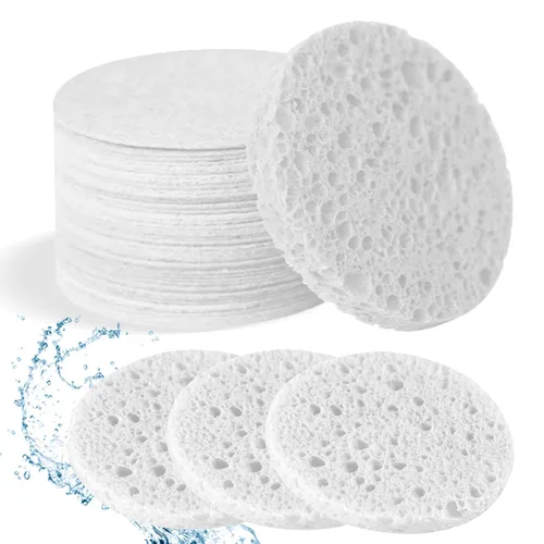 Miniatura 12 de 50 esponjas faciales, celulosa natural comprimida, rosa, forma redonda, limpieza facial, exfoliante, eliminación de maquillaje Paquete de 50 rosas