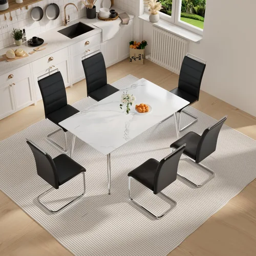 Miniatura 2 de Baysitone Juego de 2 sillas de comedor modernas, de piel sintética sintética, con respaldo alto, tapizadas, con diseño de respaldo a rayas Negro