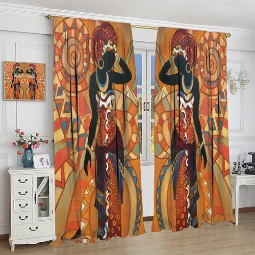 Miniatura 4 de Cortina de mujer africana, con estampado étnico tribal y étnico, reducción de ruido, para dormitorio, sala de estar, cortinas con aislamiento