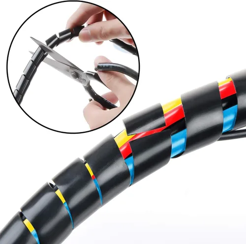 Miniatura 4 de 65 pies XHF 4mm (rango de envoltura: 1.5mm-10mm) Envoltura de cable en espiral para ordenador, manga organizadora de cables eléctricos, RoHS, negro