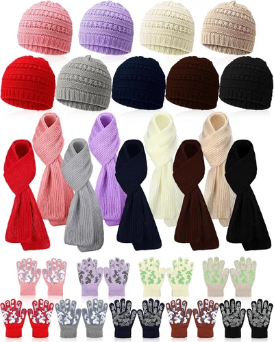 JaGely Conjunto de invierno para niños, gorro, bufanda, guantes a granel para niños y niñas, donación de clima frío