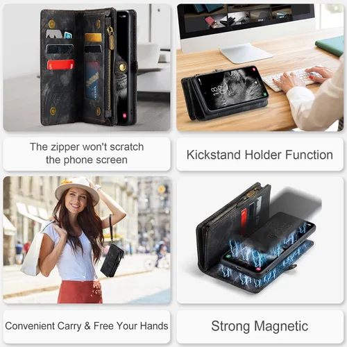 Miniatura 5 de Asuwish Funda de teléfono para Samsung Galaxy A54 5G con cremallera, funda desmontable con protector de pantalla de vidrio templado y tarjetero