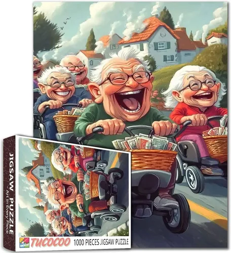 Miniatura 24 de Rompecabezas de mujer vieja de 1000 piezas para adultos, familias (niña, dama, pizza, naipe, vino tinto, amigas) piezas que encajan perfectamente
