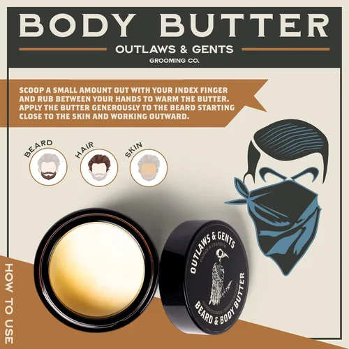 Miniatura 6 de Outlaws and Gents Grooming Co. Mantequilla para barba y cuerpo – Hidratante natural con aroma de piel de cedro para hombres – Hidrata profundamente