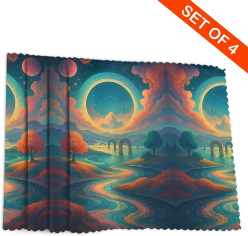 Miniatura 4 de Rectangular Placemats Set of 4, Heat Resistant Dream Printed Kitchen Dining Table Mats
