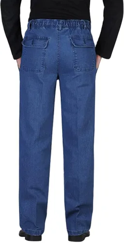 Miniatura 7 de IDEALSANXUN Pantalones de mezclilla de ajuste holgado con cintura elástica para hombre