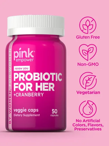 Miniatura 4 de PINK Probióticos para mujeres Cápsulas de apoyo para la salud digestiva más arándano 50 unidades Suplemento vegetariano, sin OMG y sin gluten