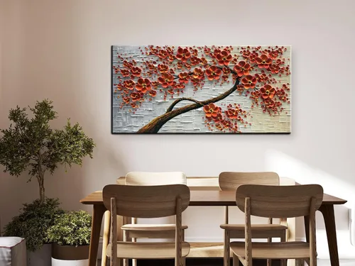 Miniatura 3 de YaSheng Art - Pintura al óleo pintada a mano sobre lienzo Textura Paleta Cuchillo Pinturas Flores Rojas Pinturas Modernas Decoración del Hogar
