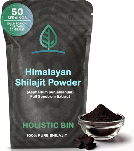 Holistic Bin Polvo crudo de Shilajit del Himalaya - Extracto de Shilajit (Asphaltum Punjabianum) - Sin rellenos, rico en ácido fúlvico y minerales