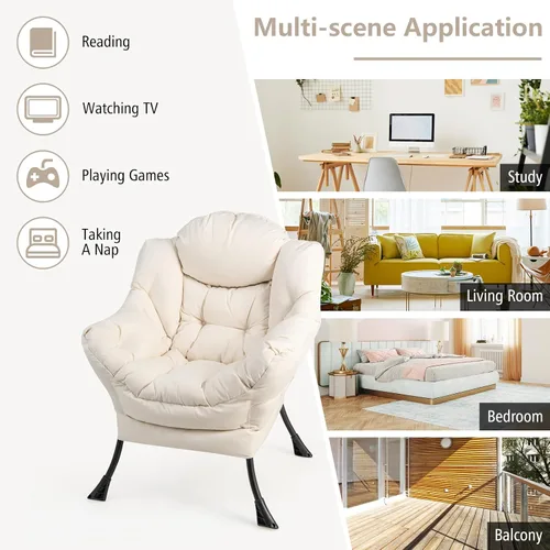 Miniatura 8 de Silla Lazy con otomana, silla decorativa moderna con reposabrazos y bolsillo lateral, sofá tapizado y reposapiés plegable, silla de lectura