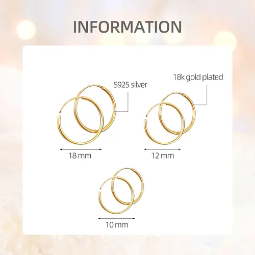 Miniatura 3 de Aretes de aro pequeños con relleno de oro de 18 quilates para mujeres y hombres, aretes de aro de tubo sin fin, ligeros y pequeños hechos a mano