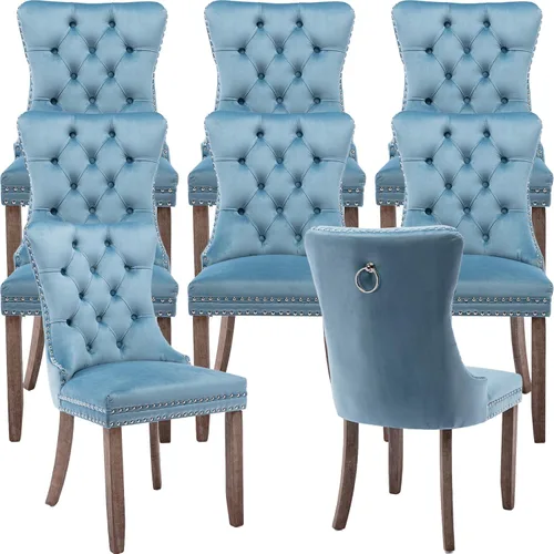 Miniatura 73 de Velvet Dining Chairs Set of 2, Tufted High Chairs with Nailhead Trim, Pull Ring, Black Solid Wood Legs, Elegant Upholstered Accent Chairs for Dining