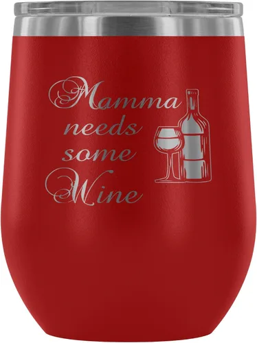 Miniatura 5 de Con aislamiento vaso de vino con tapa – Mamma necesita algo de vino – 12 oz vasos de vino de acero inoxidable de vidrio – doble pared aislado al