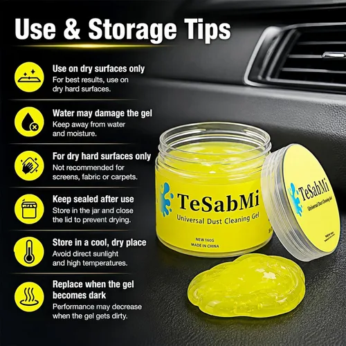 Miniatura 7 de TeSabMi Gel de limpieza de coche 5.64 oz – Limo de polvo reutilizable para rejillas de ventilación de coche, teclado/consola, masilla limpiadora
