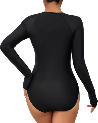 Miniatura 8 de Women's Long Sleeve Zipper Front One Piece Swimsuit Monokini Color Matching Spray Grain Bathing Suits Beachwear