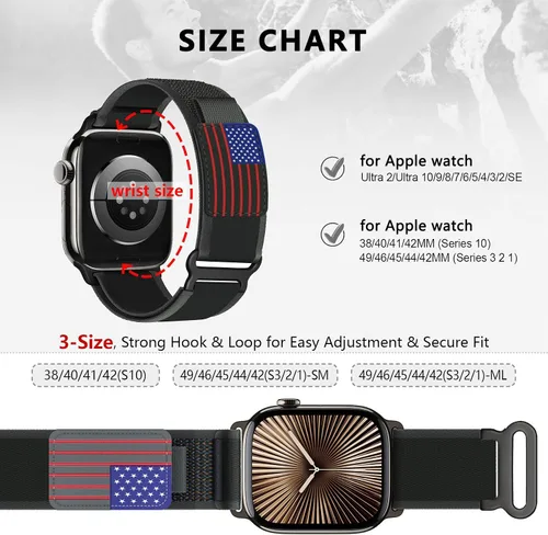 Miniatura 7 de Correa Trail Loop de nylon - Compatible con Apple Watch Ultra 3/2/1 Series 11/10/9/8/7/6/SE/5/4/3 para hombres y mujeres, correa deportiva de tela