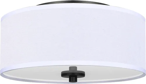 Miniatura 7 de Lámpara de techo empotrada de 2 luces, moderna de 12 pulgadas con pantalla de tambor de lino de tela blanca, lámpara de techo redonda