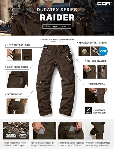 Miniatura 9 de CQR - Pantalones tácticos tipo cargo para hombre, tejido ripstop, resistentes al agua, ligeros, para uso diario, trabajo, senderismo o exteriores