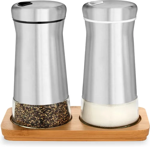 Juego de saleros y pimenteros con agujeros ajustables para verter – Elegante dispensador de especias de acero inoxidable – Perfecto para Himalaya,