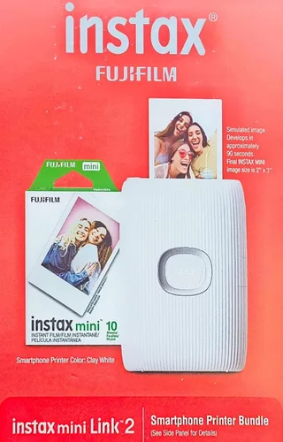 Fujifilm Paquete de impresora Instax Mini Link 2, color blanco