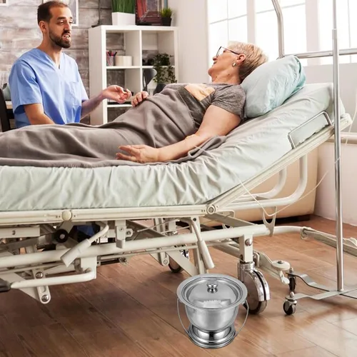 Miniatura 2 de DOITOOL Olla urinaria de acero inoxidable con tapa de 9.84 pulgadas, olla de cámara portátil para adultos, niños, ancianos, cubierta de noche