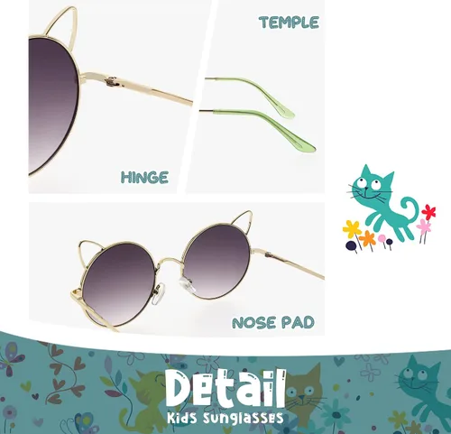 Miniatura 3 de FAA'N Gafas de sol para niños, decoraciones de fiesta geniales de metal con orejas de gato redondas para niñas, bonitos regalos para niños