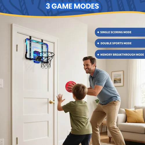 Miniatura 4 de QDRAGON Aro de baloncesto para interiores para niños, mini aros de baloncesto sobre la puerta con 7 luces LED, juguetes de baloncesto, regalos