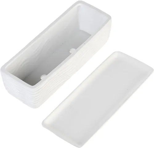 Miniatura 7 de MyGift Maceta de cerámica de 12.5 pulgadas, moderna maceta rectangular texturizada para suculentas con diseño de ondas y platillo extraíble (blanco)