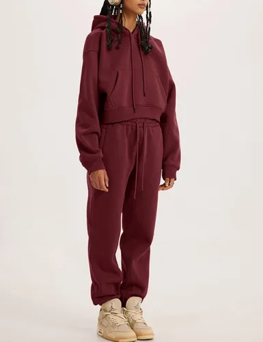 Miniatura 9 de Kissonic Conjunto deportivo de forro polar para mujer, 2 piezas, sudadera con capucha y pantalones deportivos