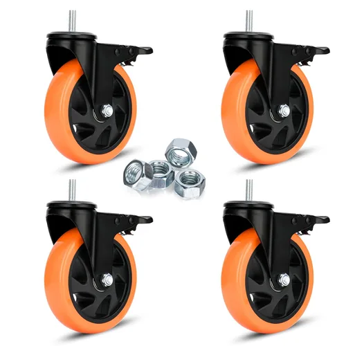Ruedas giratorias de alta resistencia, ruedas de PVC de 5 pulgadas con vástago de 3/8 a 16 x 1 pulgadas, ruedas de seguridad industriales de doble
