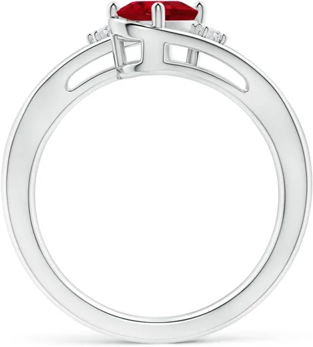 Miniatura 2 de Angara Natural Ruby and Diamond Split Shank Ring for Women for Wedding, Anniversary, Engagement in 925 Silver 14K Solid GoldPlatinum 950 - July