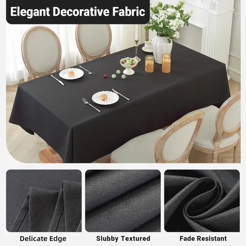 Miniatura 2 de Laolitou - Mantel cuadrado de lino impermeable texturizado negro, manteles lavables sin arrugas a prueba de derrames para mesa de comedor