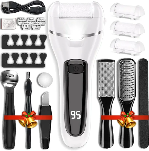 Miniatura 8 de Wea&Hea Removedor de callos eléctrico recargable para pies con 6 cabezales de rodillo, lima de pie de doble velocidad, kit de pedicura impermeable