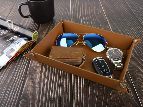 Miniatura 4 de Luxspire Bandeja Valet, bandeja de piel sintética, 2 unidades Bandeja para llaves de joyería para hombres y mujeres, placa de almacenamiento