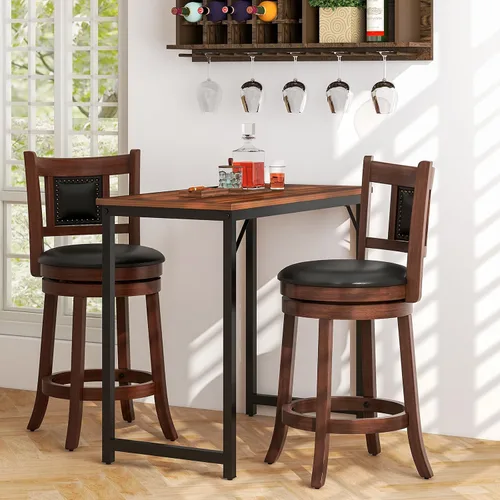 Miniatura 8 de GOFLAME Juego de 2 taburetes de bar tapizados de 25.5 pulgadas, taburetes de bar giratorios de altura de mostrador con respaldo curvado