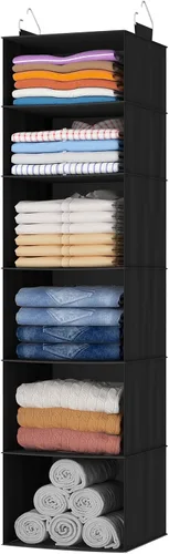 Miniatura 12 de Lifewit Organizador de armario colgante de 5 niveles y almacenamiento para estantes, estante de ropa plegable con 2 ganchos resistentes