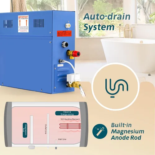 Miniatura 3 de Kit generador de ducha de vapor de 6KW para baño, sauna, spa, sistema de autodrenamiento, cabezal de vapor de aromaterapia, controlador impermeable