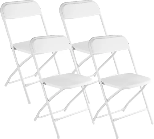 Paquete de 4 sillas plegables blancas, silla plegable comercial apilable portátil, silla plegable de plástico para interiores y exteriores, para