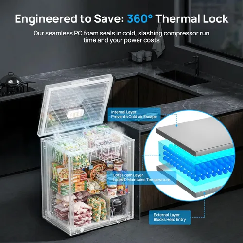 Miniatura 4 de Congelador de pecho de 2.7 pies cúbicos, pequeño y compacto con 7 termostatos ajustables, 2 cestas extraíbles, ahorro de energía, mini congelador