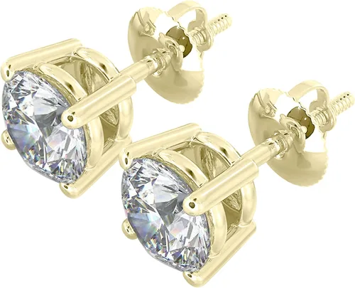 Miniatura 2 de Aretes de diamantes reales naturales con cierre de rosca seguro para mujeres y hombres, aretes de diamante de talla redonda de oro de 14 quilates